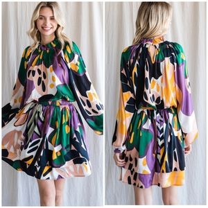 JODIFL Sophisticated Chic Satin Long Sleeves Short Dress